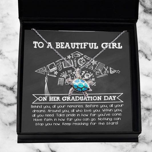To A Beautiful Girl Graduation Gift Keep Reaching for the Stars Opal Turtle Pendant Necklace