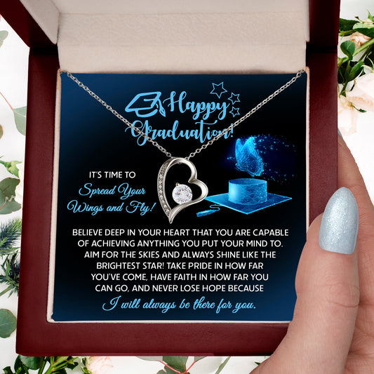 Graduation Gift for Her Spread Your Wings and Fly Forever Love Heart Pendant Necklace with Gift Box