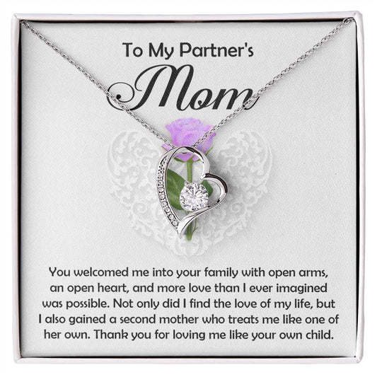 To My Partner's Mom You Welcomed me with Open Arms and an Open Heart Pendant Necklace