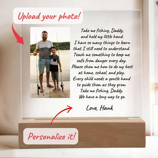 Take Me Fishing Daddy Photo Upload Personalized Acrylic Plaque - Mallard Moon Gift Shop
