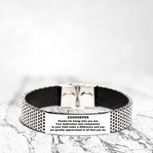Zookeeper Silver Shark Mesh Stainless Steel Engraved Bracelet - Thanks for being who you are - Birthday Christmas Jewelry Gifts Coworkers Colleague Boss - Mallard Moon Gift Shop