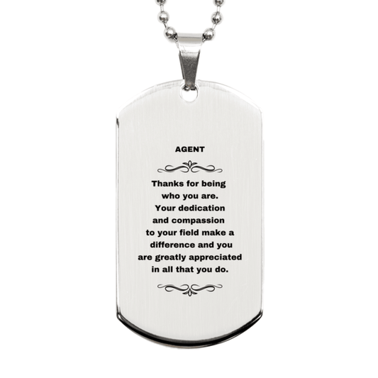 Agent Silver Dog Tag Engraved Necklace - Thanks for being who you are - Birthday Christmas Jewelry Gifts Coworkers Colleague Boss - Mallard Moon Gift Shop