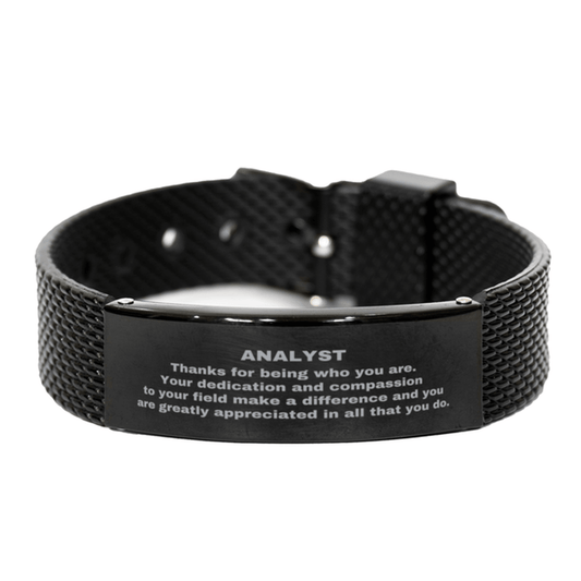 Analyst Black Shark Mesh Stainless Steel Engraved Bracelet - Thanks for being who you are - Birthday Christmas Jewelry Gifts Coworkers Colleague Boss - Mallard Moon Gift Shop