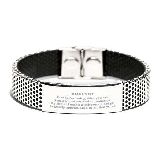Analyst Silver Shark Mesh Stainless Steel Engraved Bracelet - Thanks for being who you are - Birthday Christmas Jewelry Gifts Coworkers Colleague Boss - Mallard Moon Gift Shop