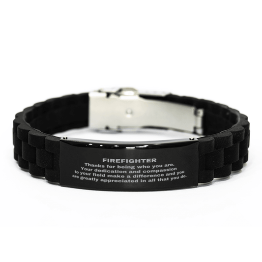 Firefighter Black Glidelock Clasp Engraved Bracelet - Thanks for being who you are - Birthday Christmas Jewelry Gifts Coworkers Colleague Boss - Mallard Moon Gift Shop