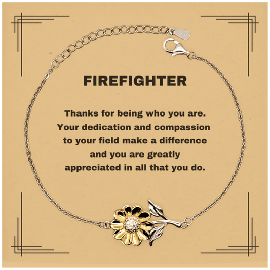 Firefighter Sunflower Bracelet - Thanks for being who you are - Birthday Christmas Jewelry Gifts Coworkers Colleague Boss - Mallard Moon Gift Shop