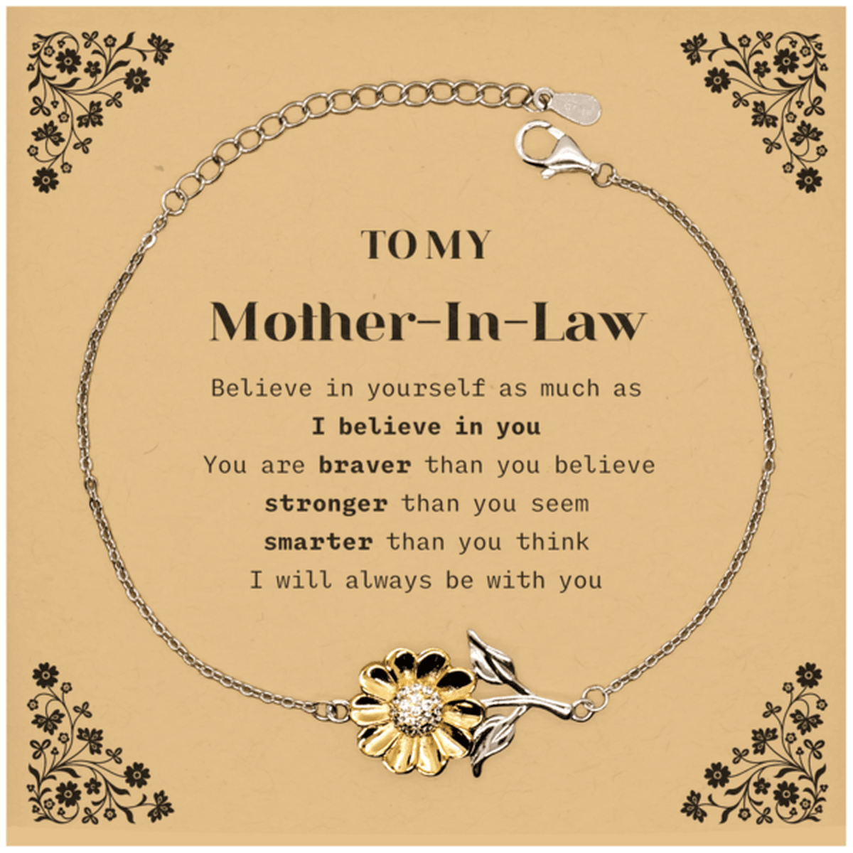 Mother-in-law Christmas Perfect Gifts, Mother-in-law Sunflower Bracelet, Motivational Mother-in-law Message Card Gifts, Birthday Gifts for Mother-In