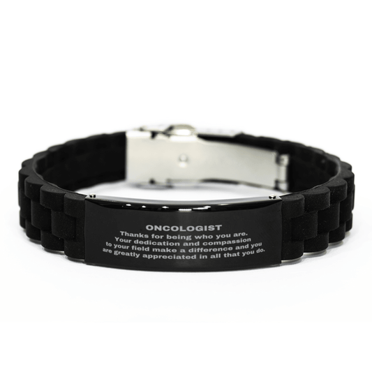 Oncologist Black Glidelock Clasp Engraved Bracelet - Thanks for being who you are - Birthday Christmas Jewelry Gifts Coworkers Colleague Boss - Mallard Moon Gift Shop