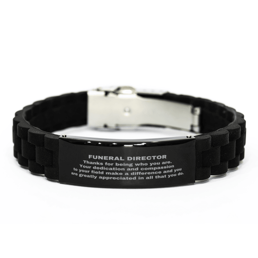 Funeral Director Black Glidelock Clasp Engraved Bracelet - Thanks for being who you are - Birthday Christmas Jewelry Gifts Coworkers Colleague Boss - Mallard Moon Gift Shop