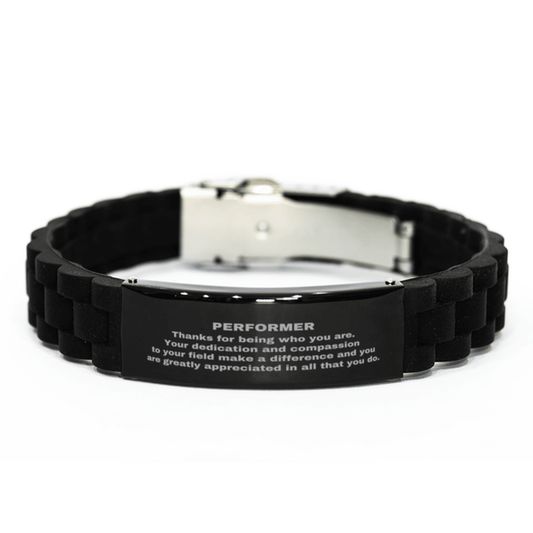 Performer Black Glidelock Clasp Engraved Bracelet - Thanks for being who you are - Birthday Christmas Jewelry Gifts Coworkers Colleague Boss - Mallard Moon Gift Shop