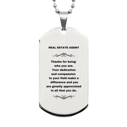 Real Estate Agent Silver Dog Tag Engraved Necklace - Thanks for being who you are - Birthday Christmas Jewelry Gifts Coworkers Colleague Boss - Mallard Moon Gift Shop