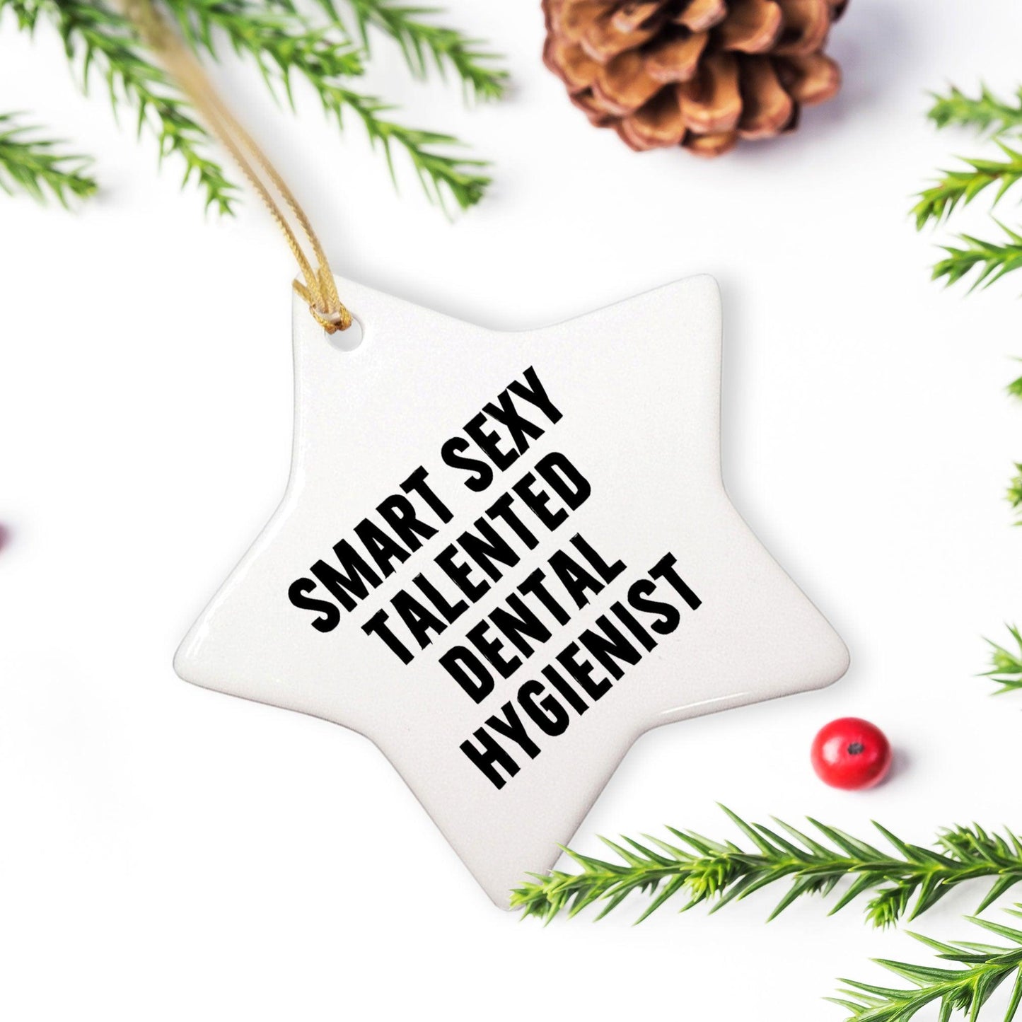 Funny Smart Sexy Talented Dental Hygienist Christmas Star Ceramic Ornament Gifts Friends Coworkers Family