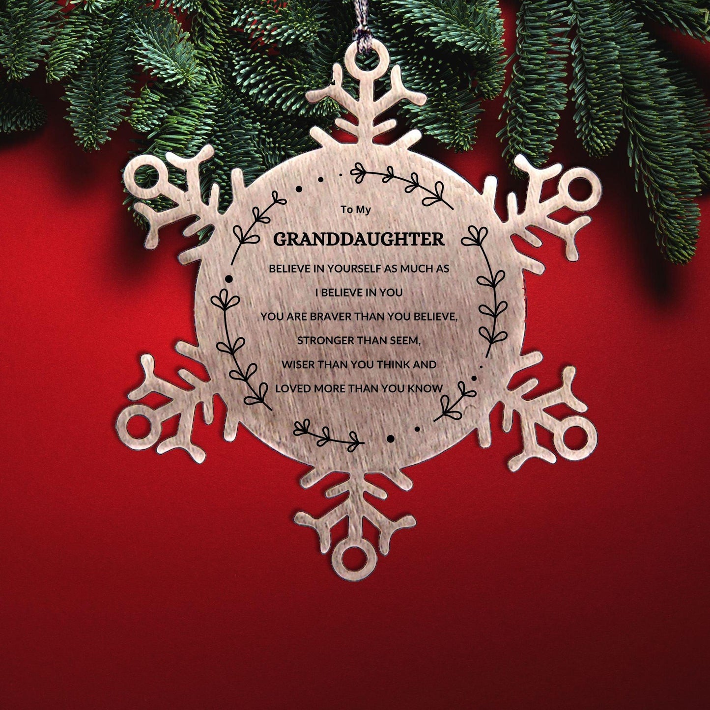 Granddaughter Christmas Ornament Gifts, Granddaughter Snowflake Ornament, Motivational Granddaughter Engraved Gifts, To My Granddaughter You are Braver than you Believe, Loved More than you Know - Mallard Moon Gift Shop