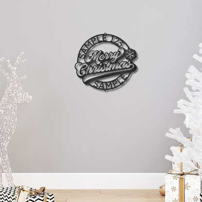Merry Christmas Ring Custom Family Name Indoor Outdoor Steel Wall Sign Holiday Home Décor