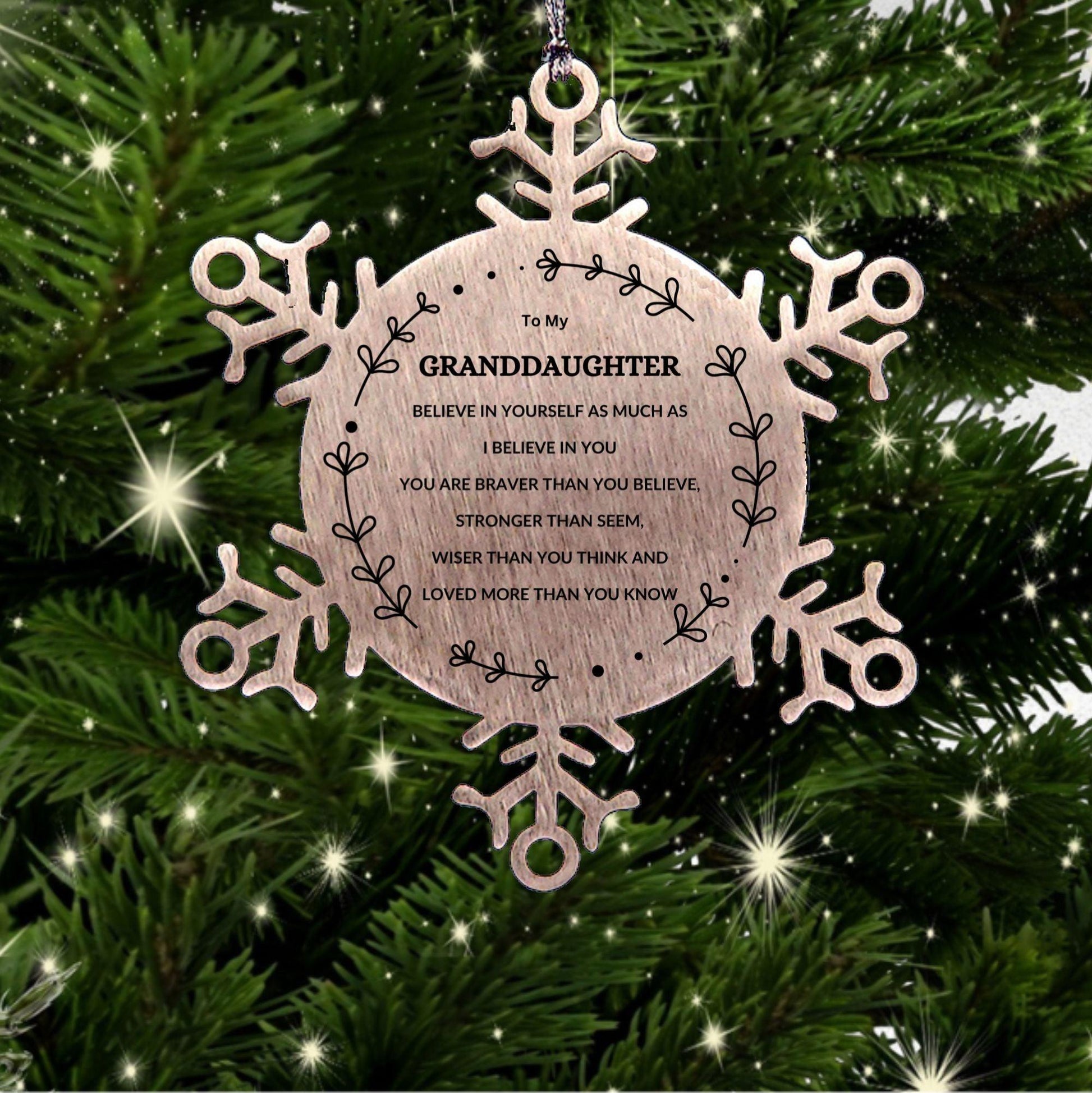 Granddaughter Christmas Ornament Gifts, Granddaughter Snowflake Ornament, Motivational Granddaughter Engraved Gifts, To My Granddaughter You are Braver than you Believe, Loved More than you Know - Mallard Moon Gift Shop