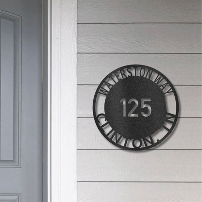 Bold Circle Address Personalized Front Door, Porch, Patio Steel Wall Sign Metal Art