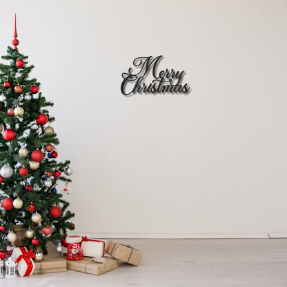 Merry Christmas Script Lettering Metal Wall Sign