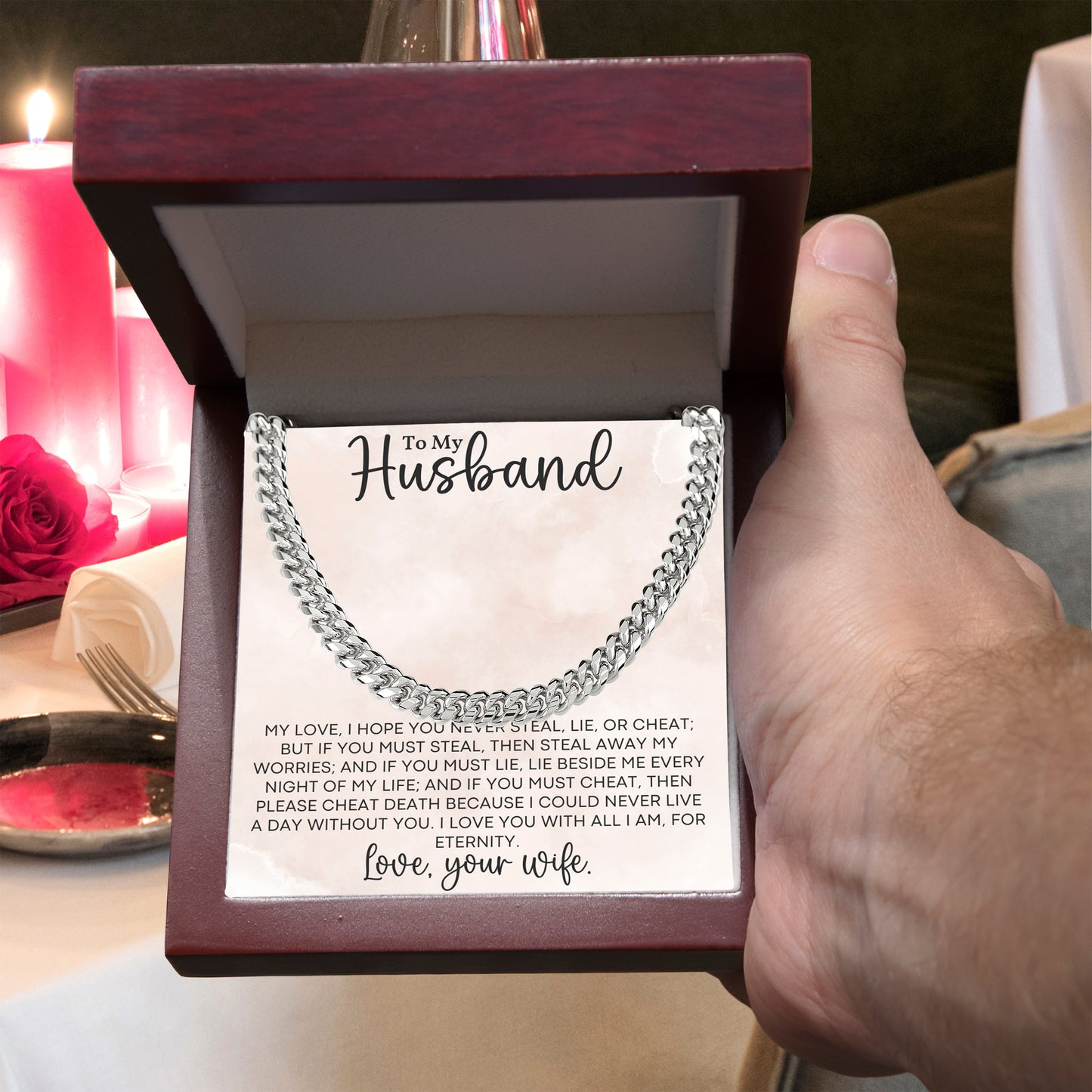 To My Husband Love for all Eternity - Cuban Link Chain Necklace