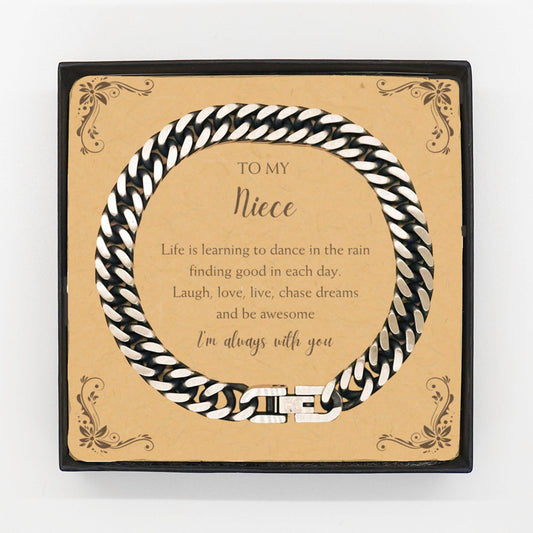 Niece Cuban Link Chain Bracelet Motivational Message Card Birthday Christmas Graduation Gifts- Life is learning to dance in the rain, finding good in each day. I'm always with you - Mallard Moon Gift Shop