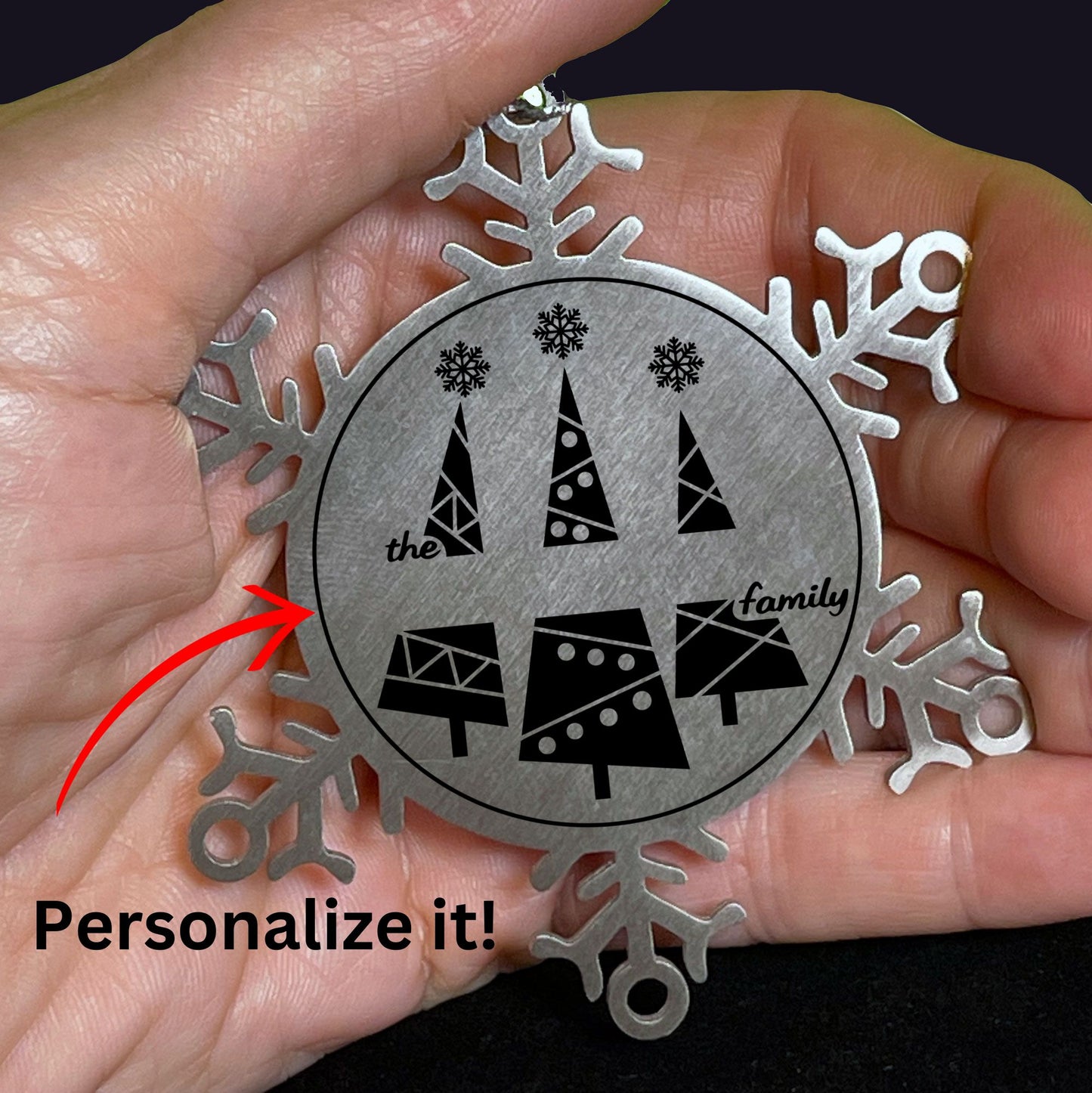 Personalized Snowflake Christmas Tree Ornament Family Name Laser Engraved Stainless Steel Keepsake