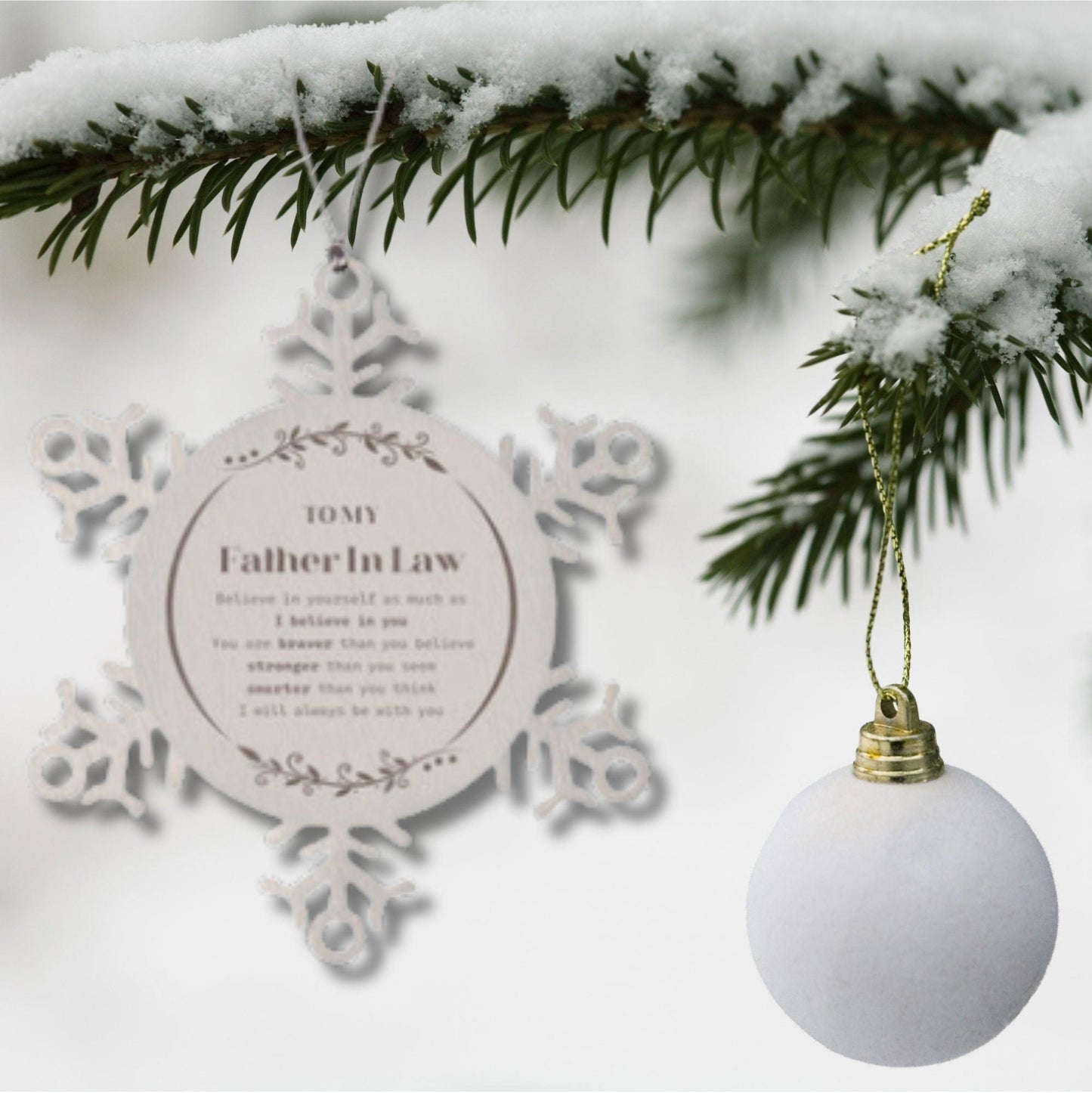 Father In Law Snowflake Ornament Gifts, To My Father In Law You are braver than you believe, stronger than you seem, Inspirational Gifts For Father In Law Ornament, Birthday, Christmas Gifts For Father In Law Men Women - Mallard Moon Gift Shop