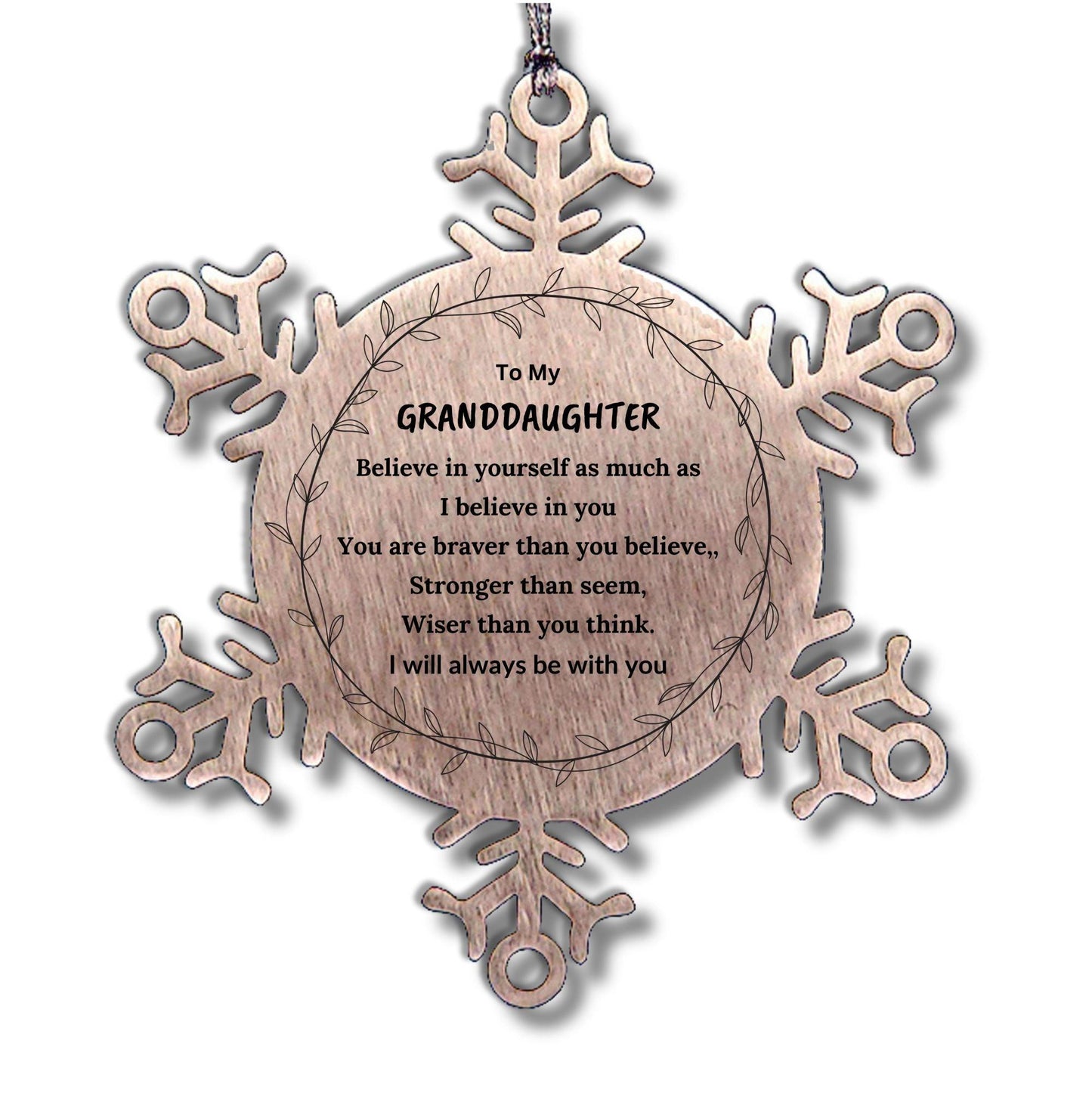 Granddaughter Christmas Ornament Gifts, Granddaughter Snowflake Ornament, Motivational Granddaughter Engraved Gifts, Granddaughter Birthday, You Are Braver Than You Believe, I will always be with You - Mallard Moon Gift Shop