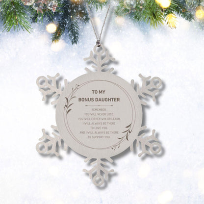 Bonus Daughter Ornament Gifts, To My Bonus Daughter Remember, you will never lose. You will either WIN or LEARN, Keepsake Snowflake Ornament For Bonus Daughter, Birthday Christmas Gifts Ideas For Bonus Daughter X-mas Gifts - Mallard Moon Gift Shop