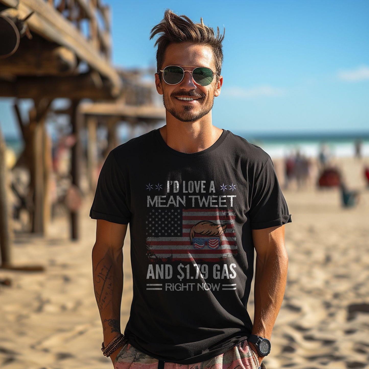 Trump I'd Love a Mean Tweet and $1.79 Gas Right Now Premium Short Sleeve T-Shirt