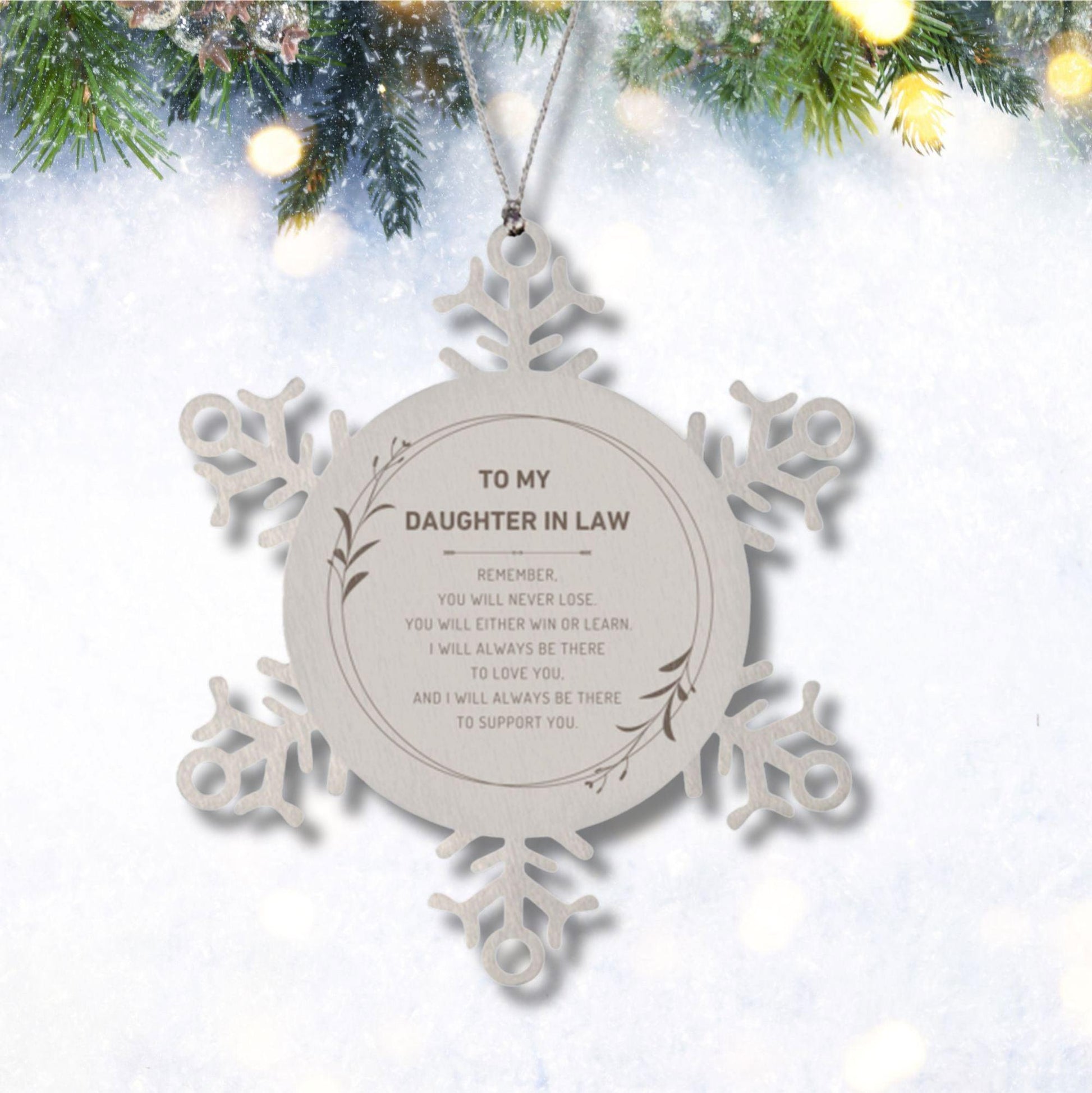 Daughter In Law Ornament Gifts, To My Daughter In Law Remember, you will never lose. You will either WIN or LEARN, Keepsake Snowflake Ornament For Daughter In Law, Birthday Christmas Gifts Ideas For Daughter In Law X-mas Gifts - Mallard Moon Gift Shop