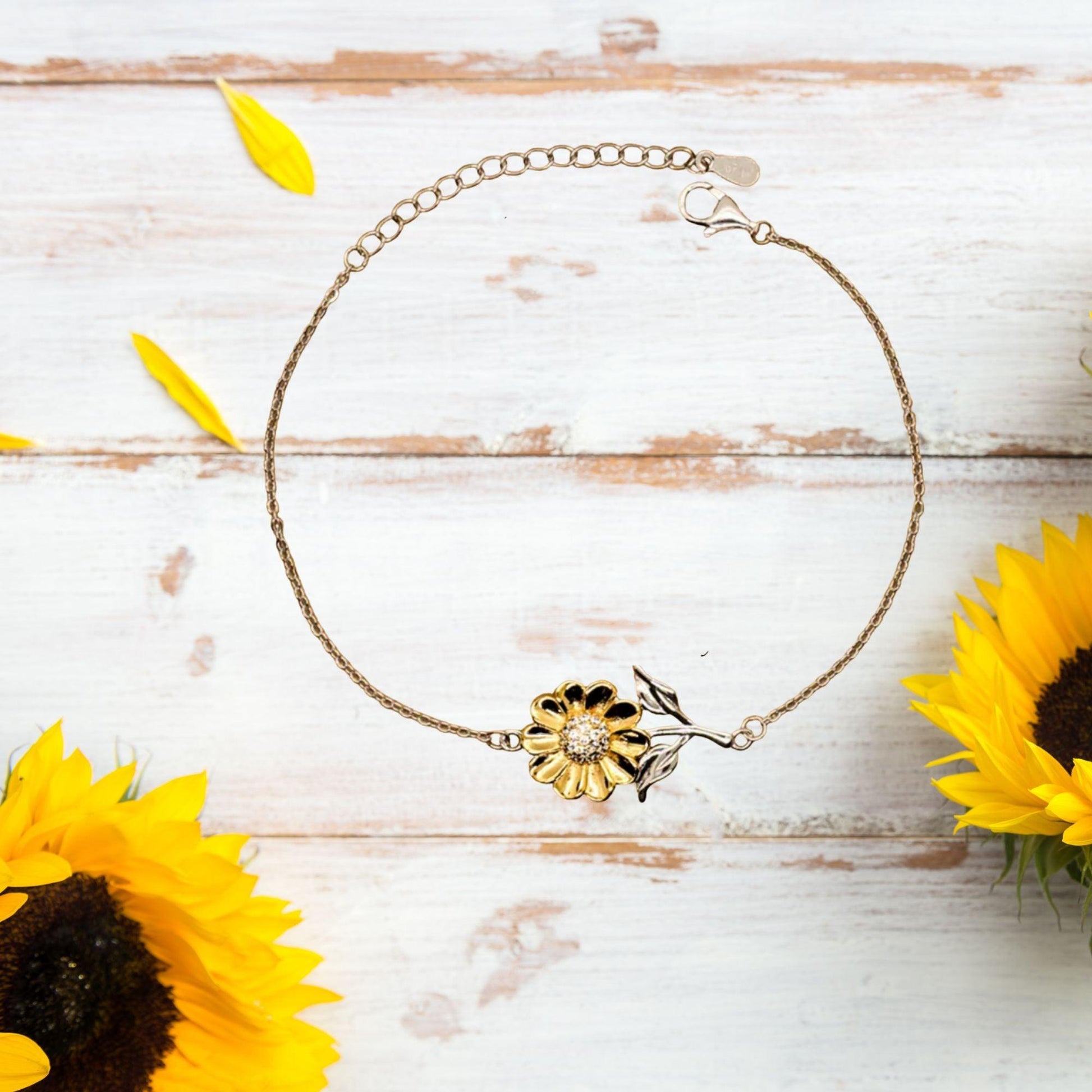 To My Daughter Inspirational Sunflower Bracelet, Sentimental Birthday Christmas Unique Gifts - Behind you, all your memories, before you, all your dreams, around you, all who love you, within you, all you need - Mallard Moon Gift Shop