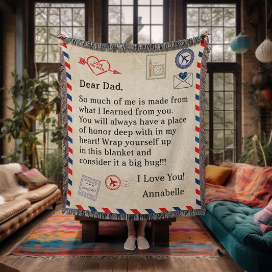 Gift for Dad - Wrap Yourself with this Blanket and Consider it a Big Hug - Personalized Heirloom Woven Blanket