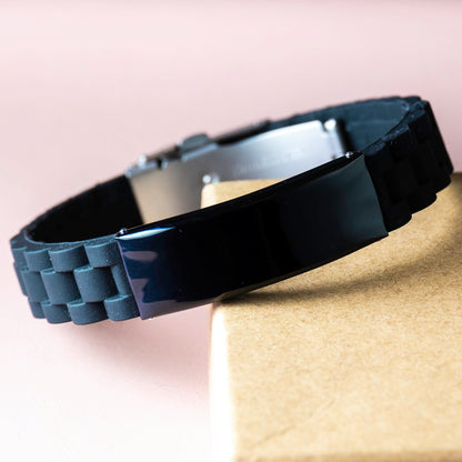 Gift for Son - Black Engraved Stainless Steel Bracelet