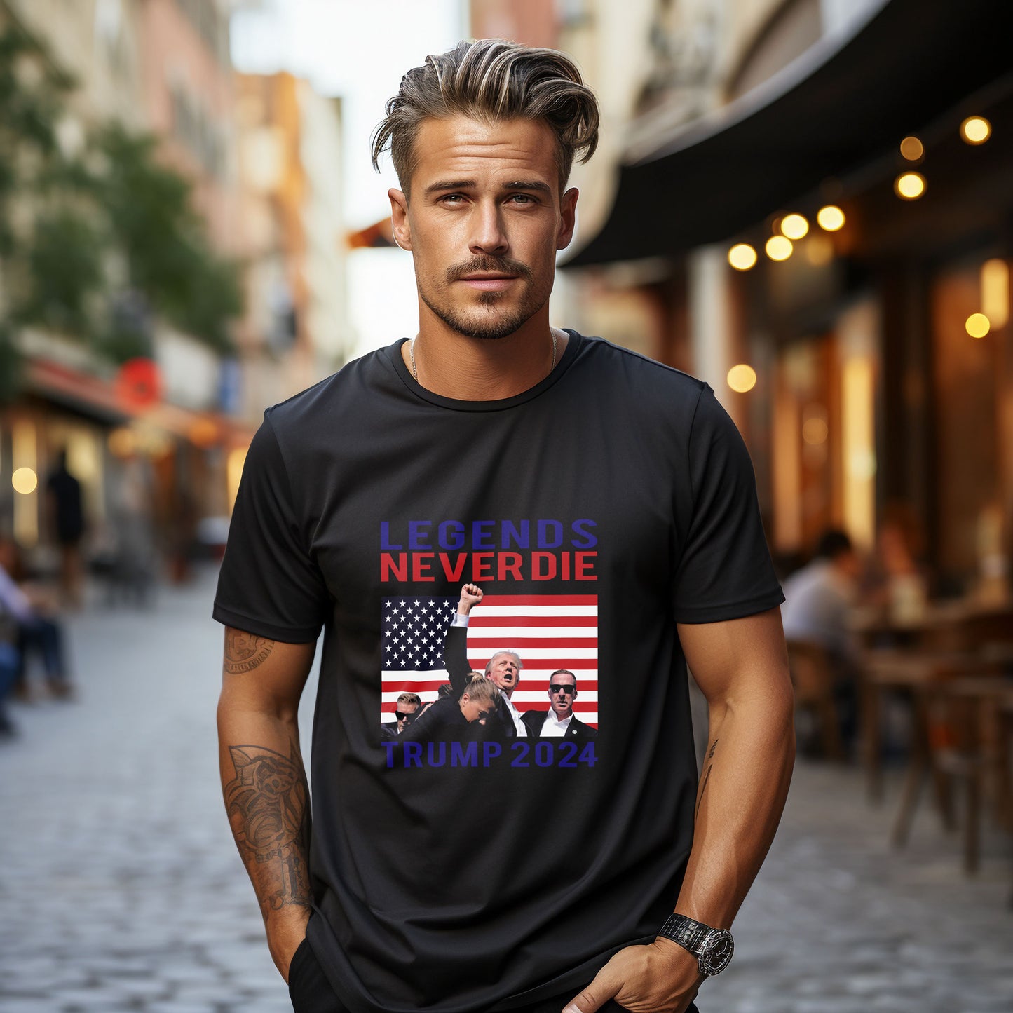 Patriotic MAGA Tee Shirt Legends Never Die Trump 2024 Butler Rally