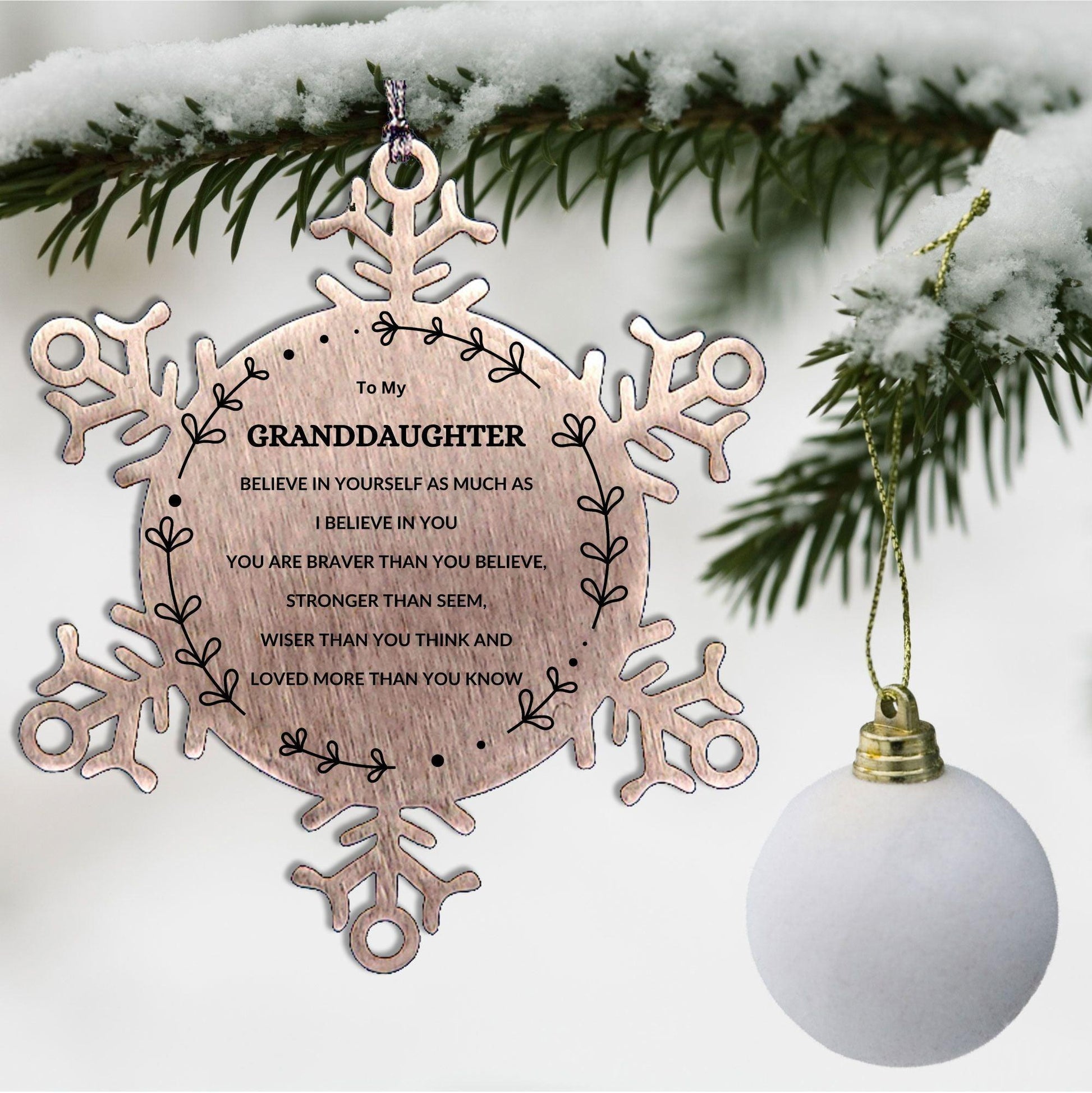 Granddaughter Christmas Ornament Gifts, Granddaughter Snowflake Ornament, Motivational Granddaughter Engraved Gifts, To My Granddaughter You are Braver than you Believe, Loved More than you Know - Mallard Moon Gift Shop