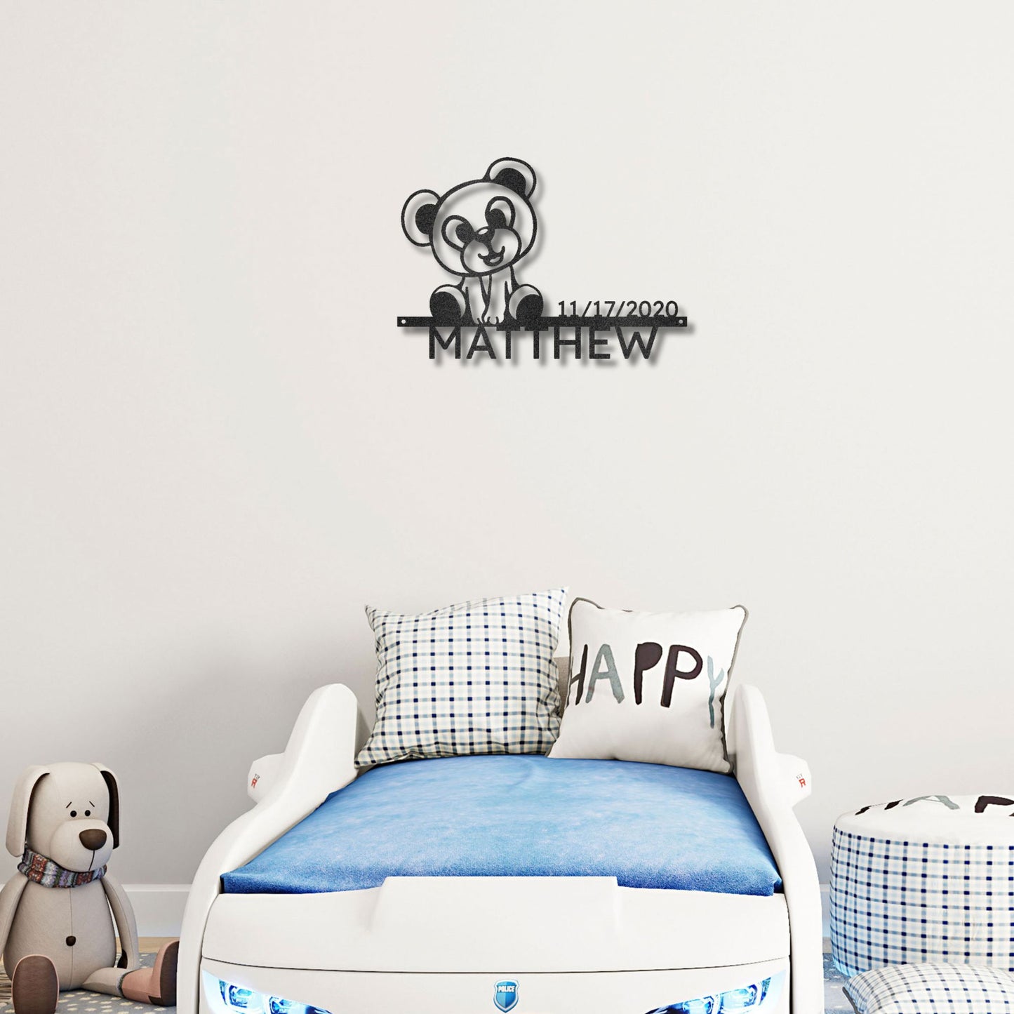 Timeless Teddy Bear: Personalized Metal Sign with Name & Birth Date