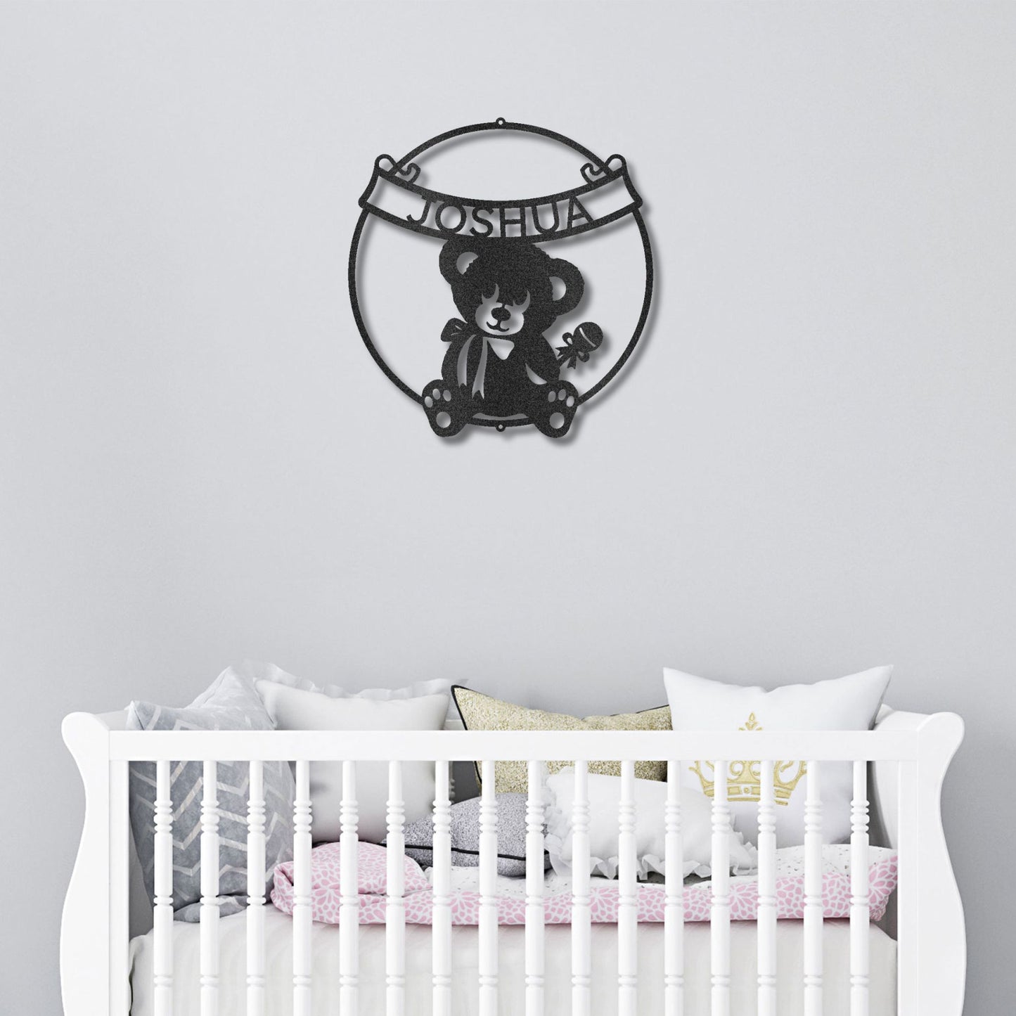 Cherished Teddy Bear: Personalized Metal Name Sign for Children