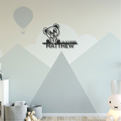 Timeless Teddy Bear: Personalized Metal Sign with Name & Birth Date