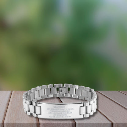 Grandson Engraved Ladder Stainless Steel Bracelet, Motivational Heartfelt Birthday, Christmas Holiday Gifts For Grandson, Life is Learning to Dance in the Rain, You are Always in My Heart - Mallard Moon Gift Shop