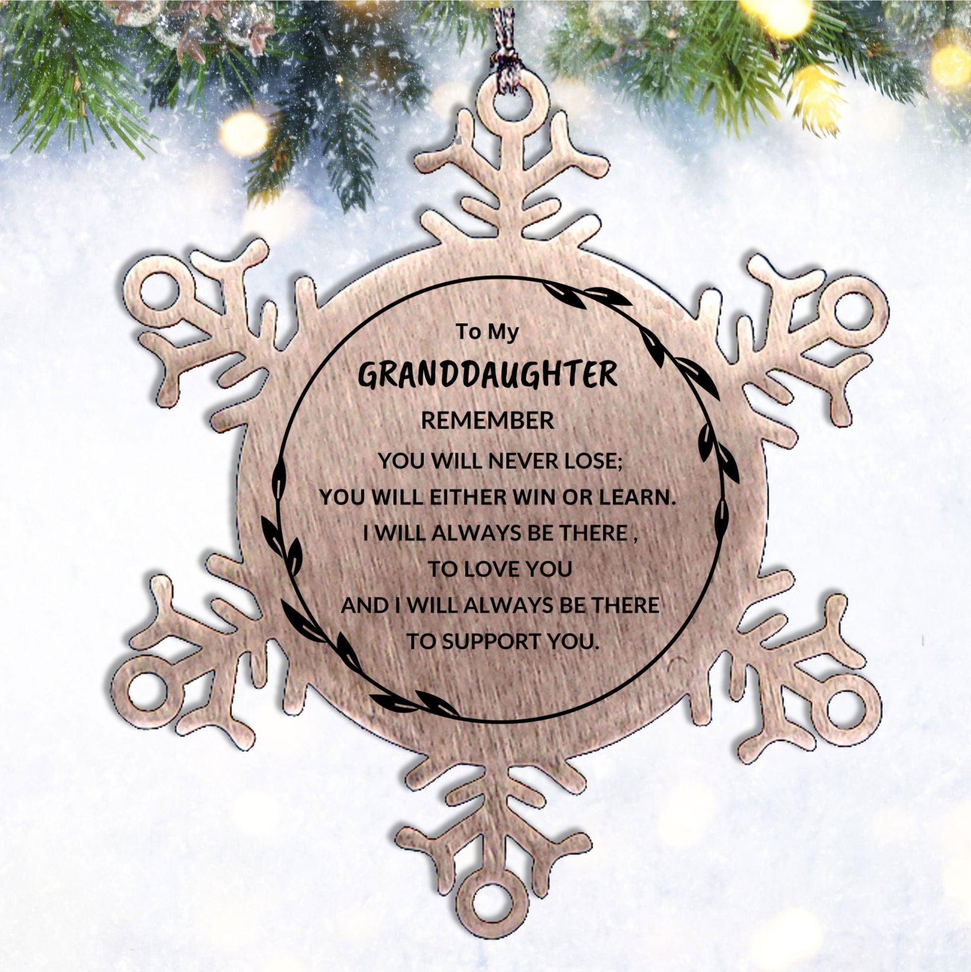 Granddaughter Snowflake Ornament, Remember, You Will Never Lose. You Will Either Win or Learn, Keepsake Inspirational Ornament for your Granddaughter, Birthday Christmas Gifts Ideas - Mallard Moon Gift Shop