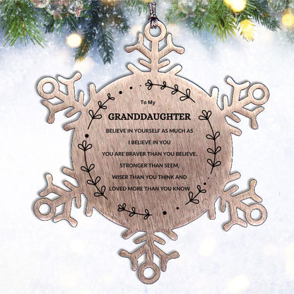 Granddaughter Christmas Ornament Gifts, Granddaughter Snowflake Ornament, Motivational Granddaughter Engraved Gifts, To My Granddaughter You are Braver than you Believe, Loved More than you Know - Mallard Moon Gift Shop