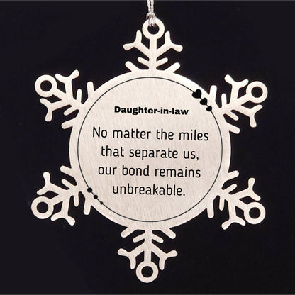 Daughter In Law Long Distance Relationship Gifts, No matter the miles that separate us, Cute Love Snowflake Ornament For Daughter In Law, Birthday Christmas Unique Gifts For Daughter In Law - Mallard Moon Gift Shop