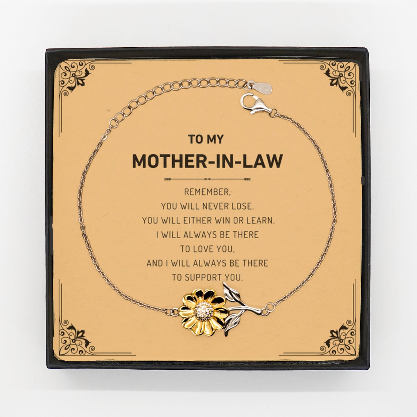 Mother-In-Law Gifts, Remember, you will never lose. You will either WIN or LEARN, Keepsake Sunflower Bracelet Birthday Christmas Gifts Ideas