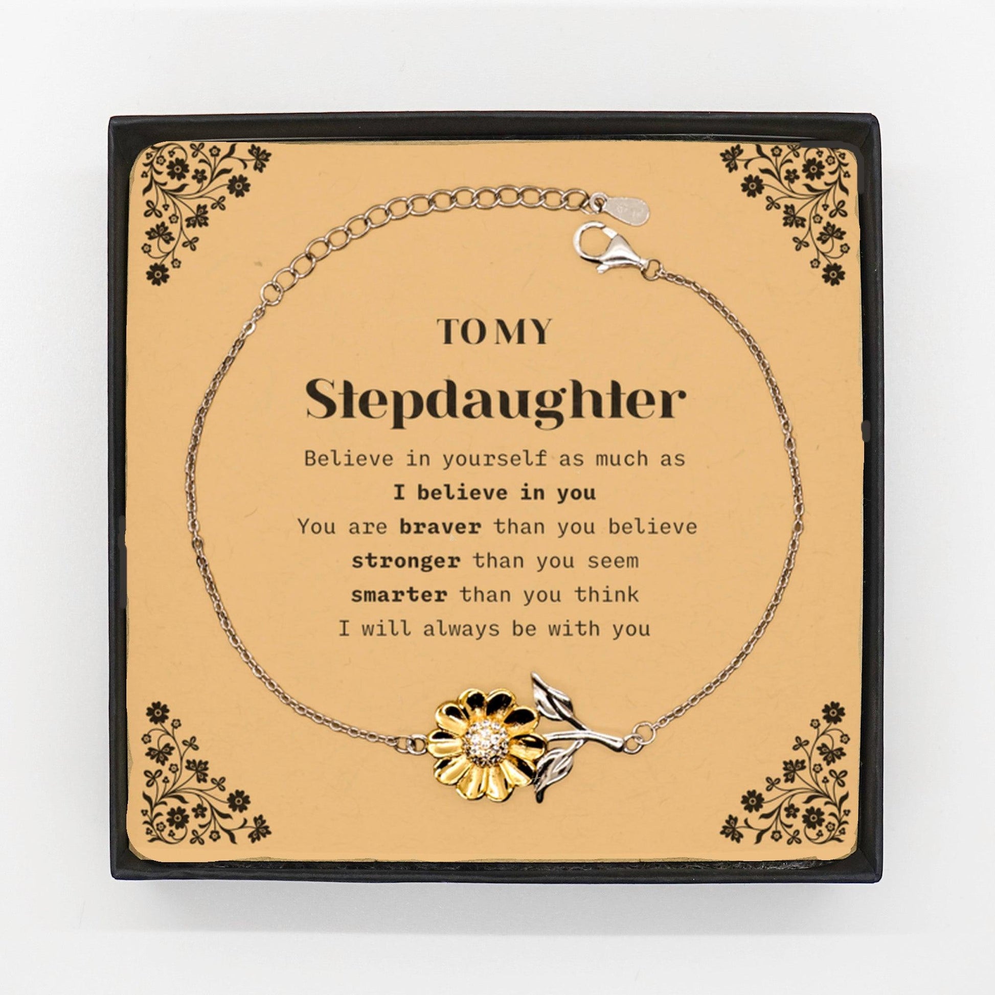 Stepdaughter Sunflower Bracelet Gifts, To My Stepdaughter You are braver than you believe, stronger than you seem, Inspirational Gifts For Stepdaughter Card, Birthday, Christmas Gifts For Stepdaughter Men Women - Mallard Moon Gift Shop