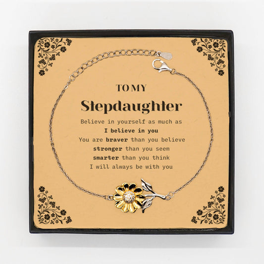 Stepdaughter Sunflower Bracelet Gifts, To My Stepdaughter You are braver than you believe, stronger than you seem, Inspirational Gifts For Stepdaughter Card, Birthday, Christmas Gifts For Stepdaughter Men Women - Mallard Moon Gift Shop