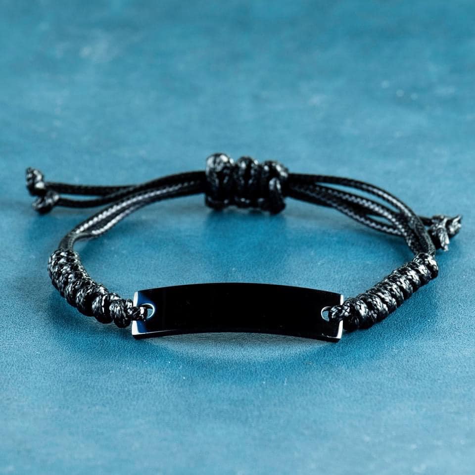 Gift for Son Handmade Black Engraved Braided Rope Bracelet