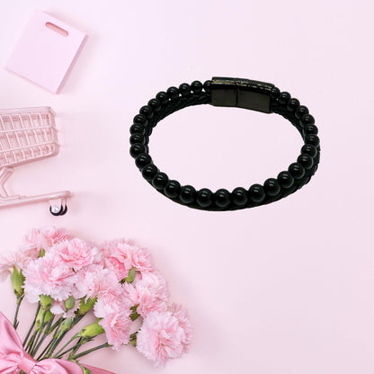 Granddaughter Black Braided Leather Stone  Bracelet, Remember, You Will Never Lose. You Will Either Win or Learn, Birthday, or Christmas