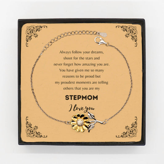 Sunflower Bracelet for Stepmom Present, Stepmom Always follow your dreams, never forget how amazing you are, Stepmom Birthday Christmas Gifts Jewelry for Girls Boys Teen Men Women - Mallard Moon Gift Shop