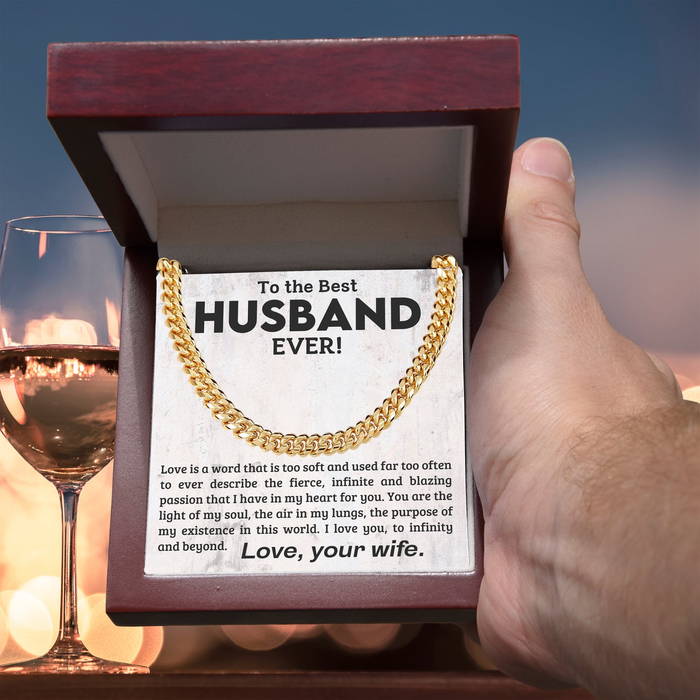 To My Husband -Love You to Infinity and Beyond - Cuban Link Chain Necklace