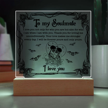 Soulmate - Forever Yours - Halloween Acrylic Square Plaque with LED Wooden Base