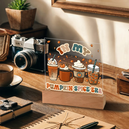 Pumpkin Spice Era Acrylic Square Plaque with LED Wooden Base